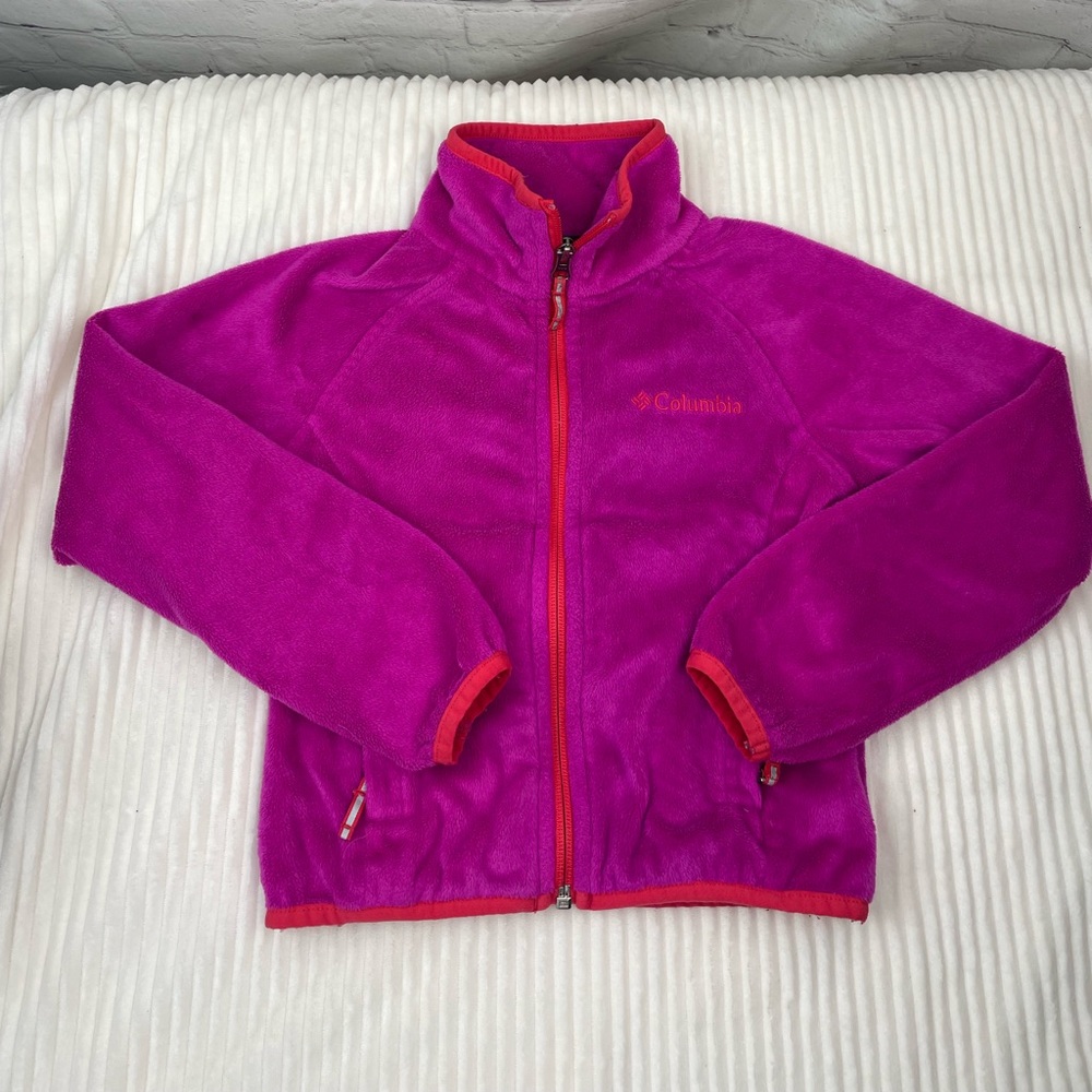 Columbia size XXS 4/5 fleece soft marshmallow fleece pink fuchsia zip-up sweater